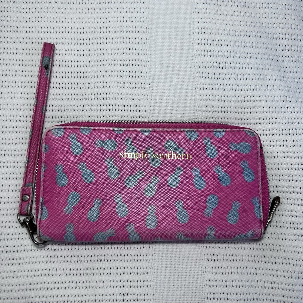 Simply Southern Pink And Blue Pineapple Wallet Long Zip Around